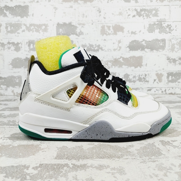 Air Jordan 4 Retro Rasta White Lucid Green Logo Lace Up Athletic Sneakers E344 - Picture 5 of 13